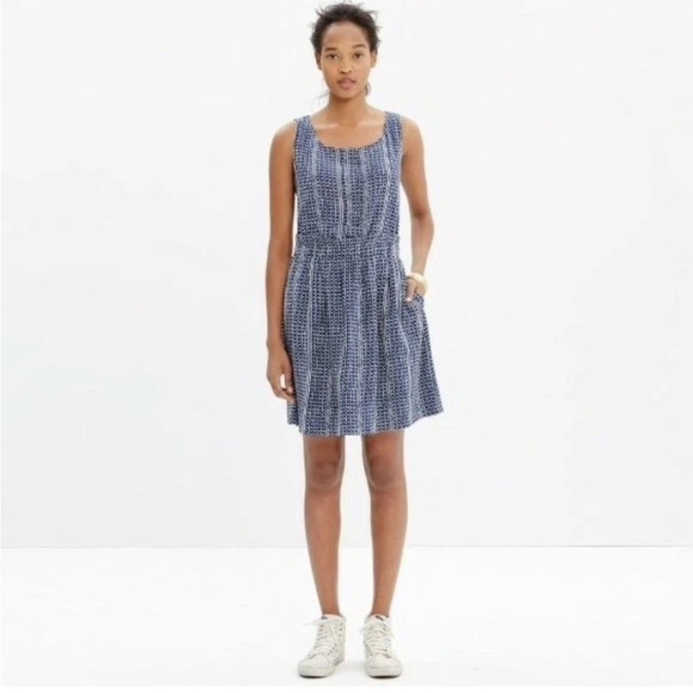 Madewell Silk Paperbag Tank Dress Size 0, Blue/White Batik Print